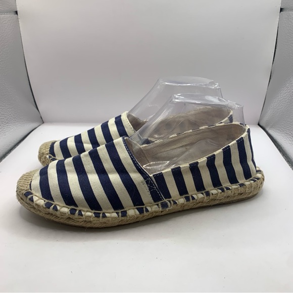 J. Crew Striped Espadrilles Flats Pull On White Blue Size 8 Coastal summer - Picture 3 of 9